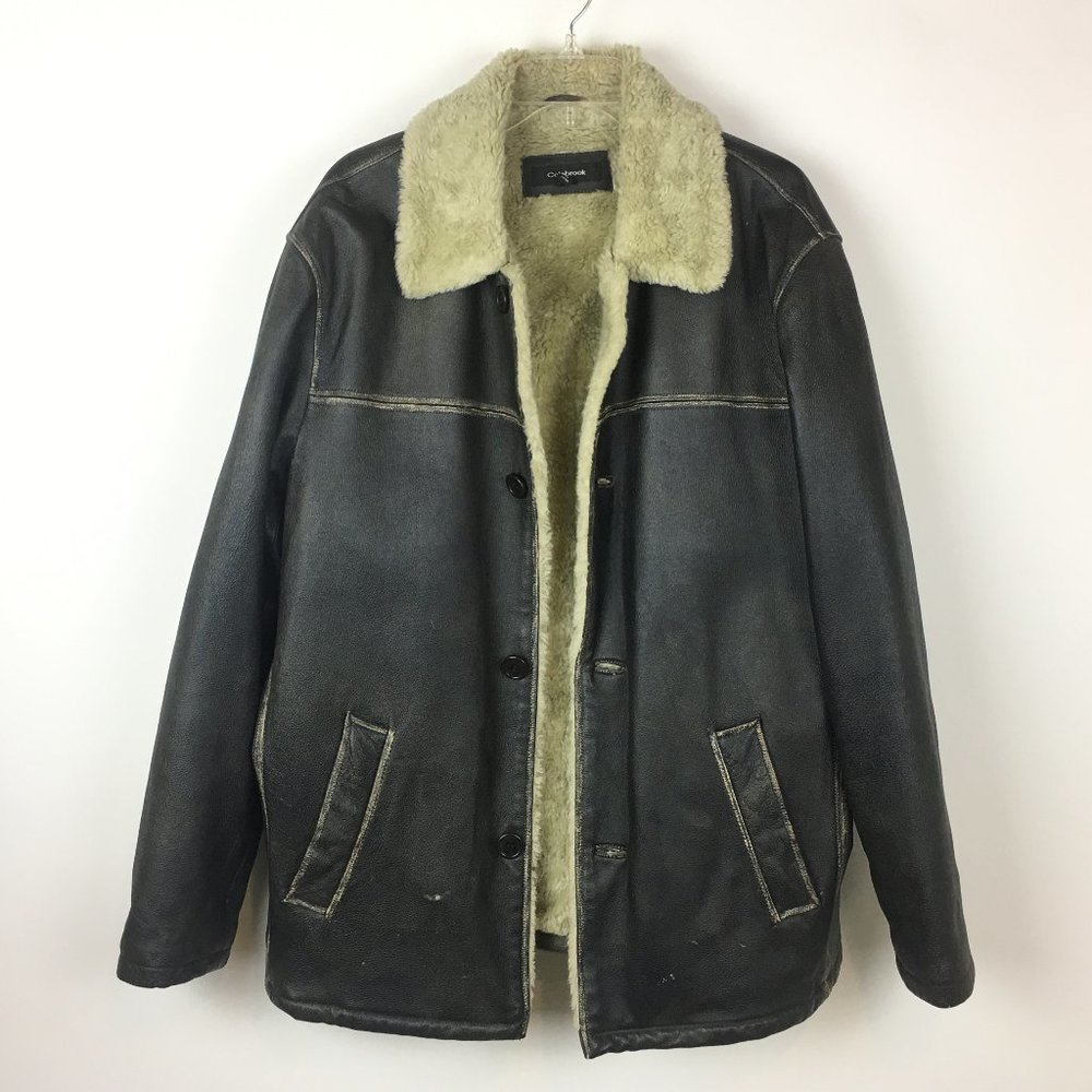 Colebrook Brown Leather‎ Jacket Sherpa Distressed Men's M